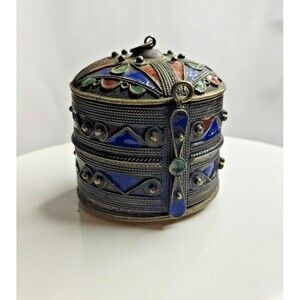 North Africa (Kabyle Attrib.) Antique Berber Silver Enamel Amulet Box c.1900
